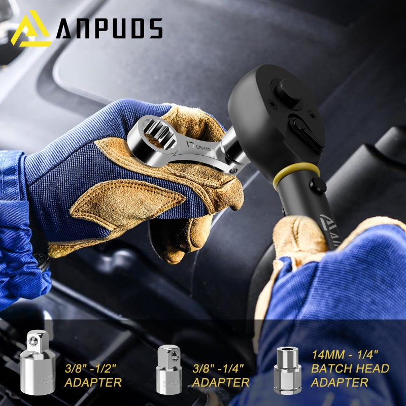 ANPUDS Torque Adapter Set  17 pcs Metric 12 Point Torque Adapter Extension Set  3/8"" Torque Wrench Adapter with 8  9  10  11  12  13  14  15  16  17  18  19  20  21  22mm  1/2''+1/4'' + Bit Adapter - Image 4